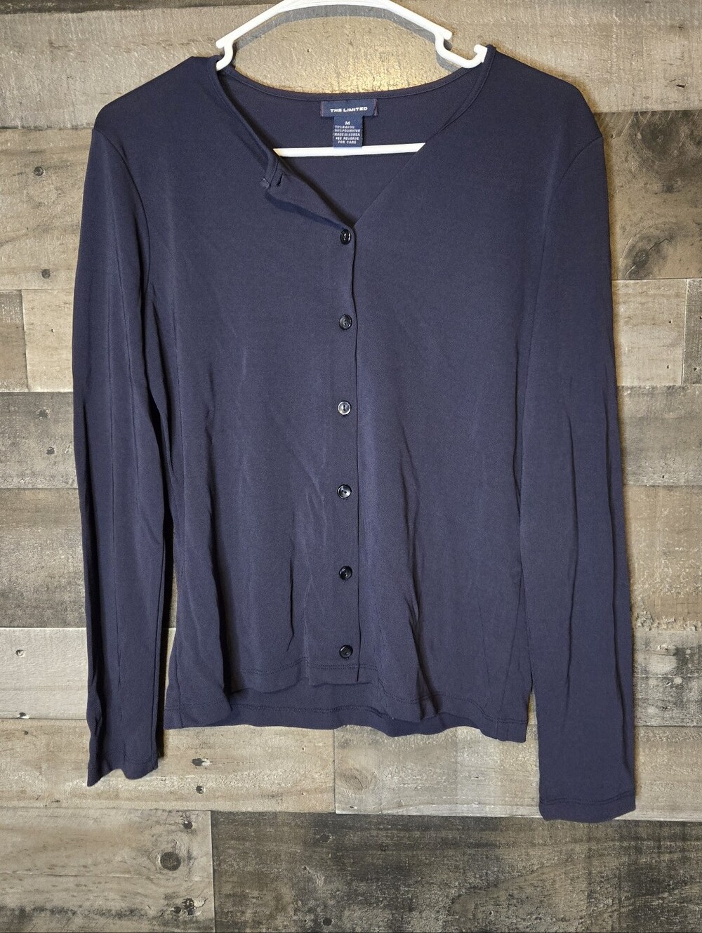 The Limited Navy Blue Button-Down Long Sleeve Top